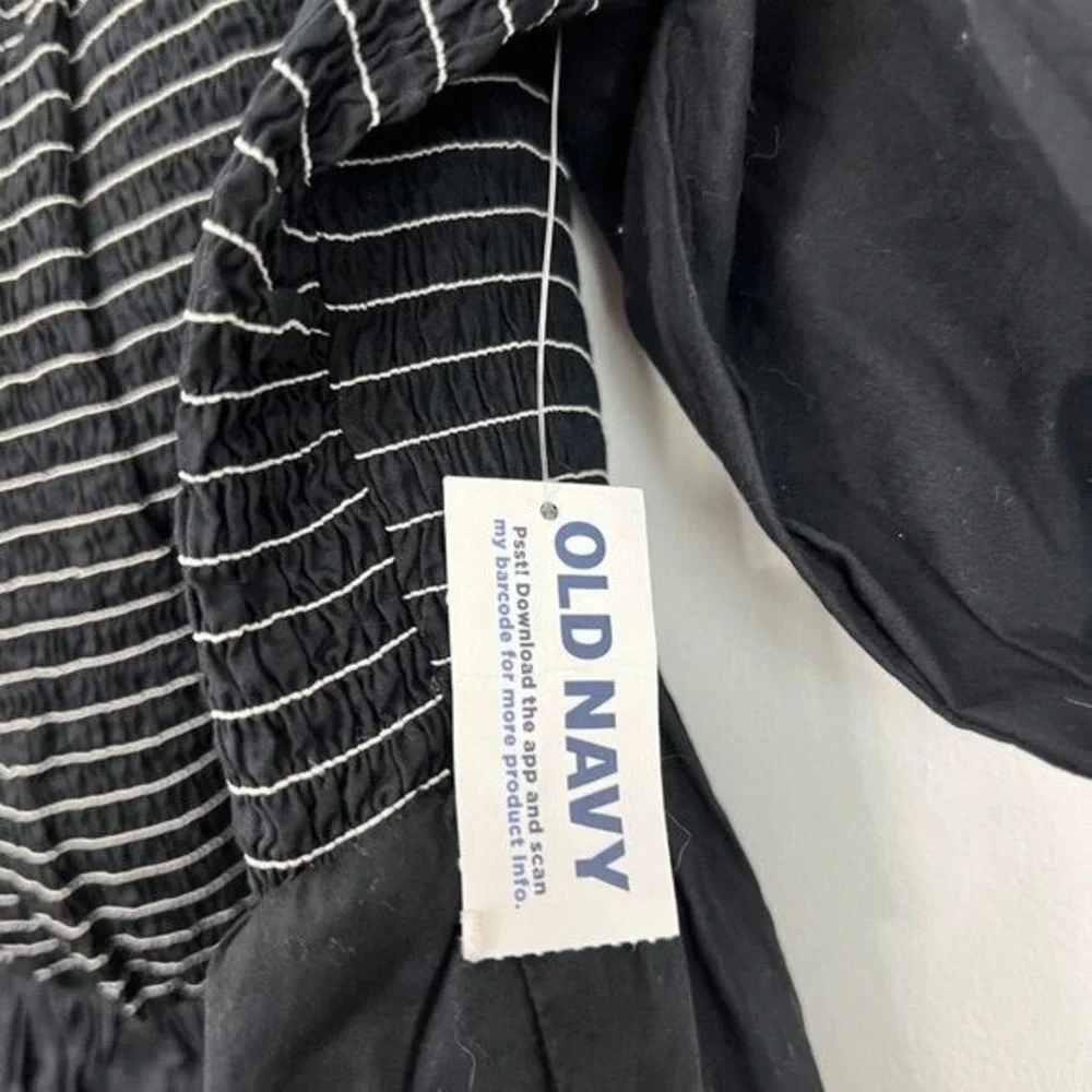 NWT Old Navy Off The Shoulder Smocked Babydoll Swing Puff Sleeve Top Black 2X